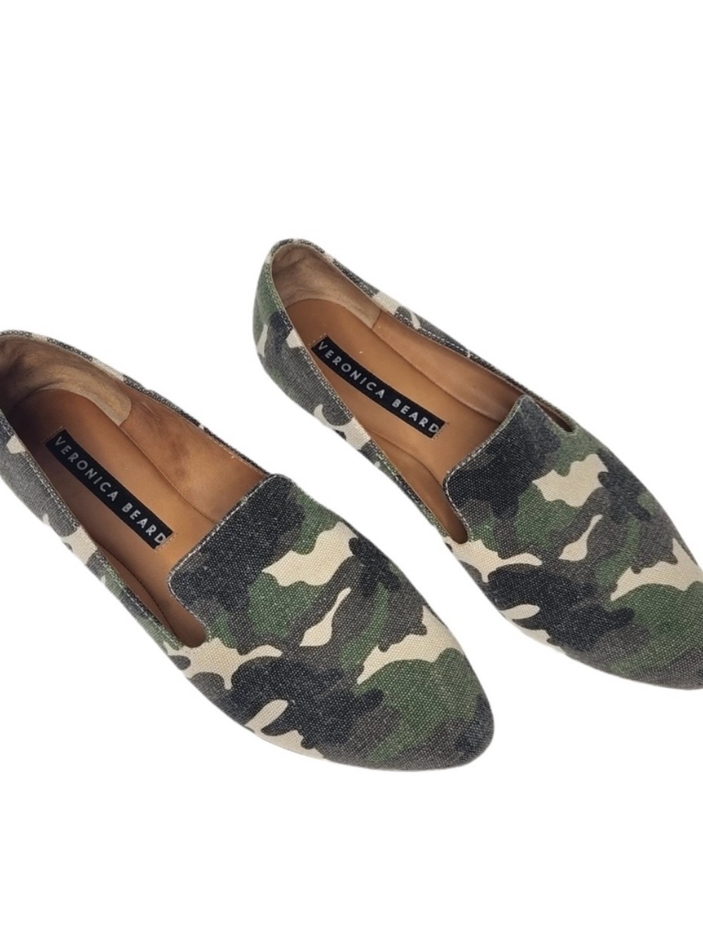 Veronica Beard Camouflage Slip-On Loafers in Green and Black